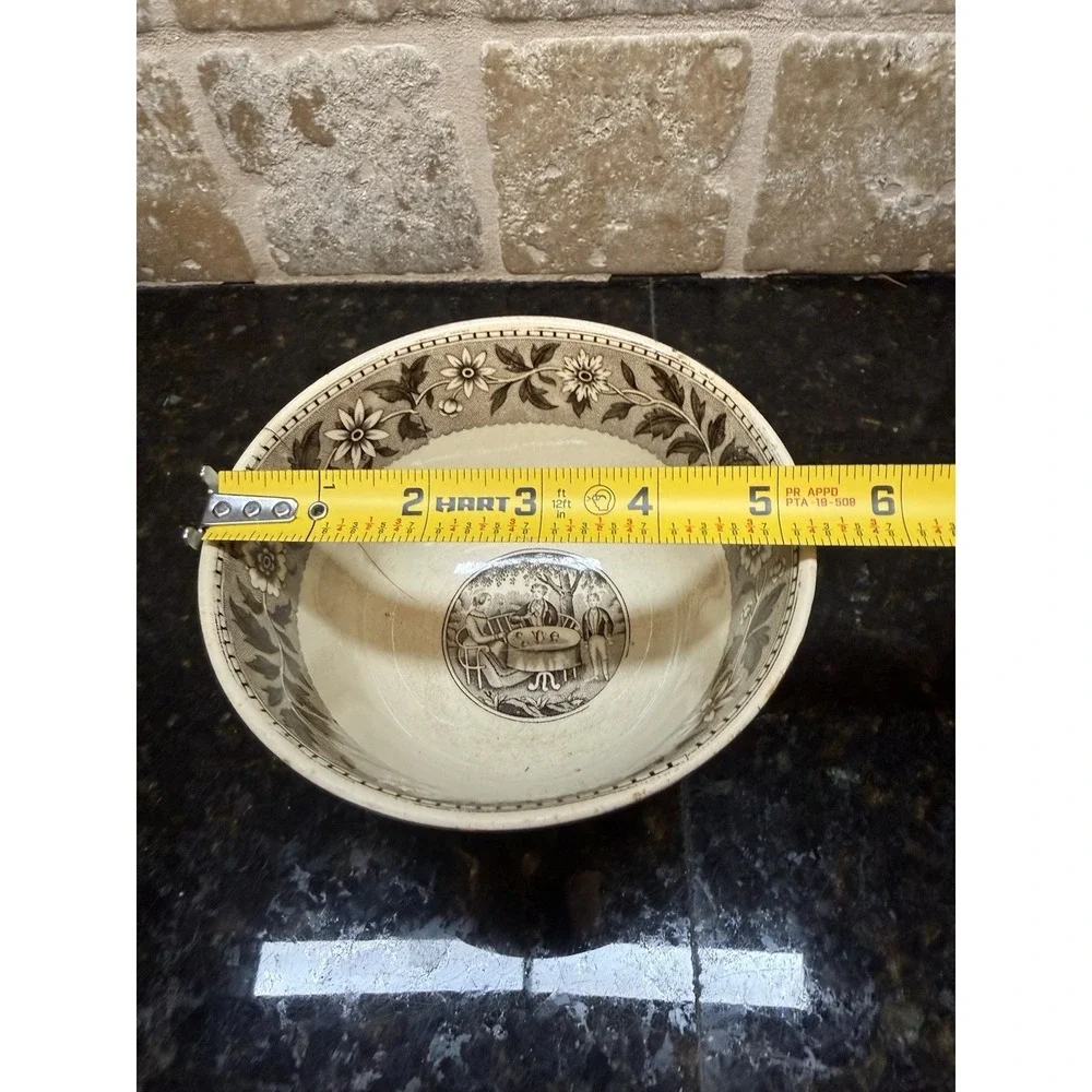 1860's Antique Villeroy & Boch Brown White Transfer Ware Slop Basin Bowl 2 Piece